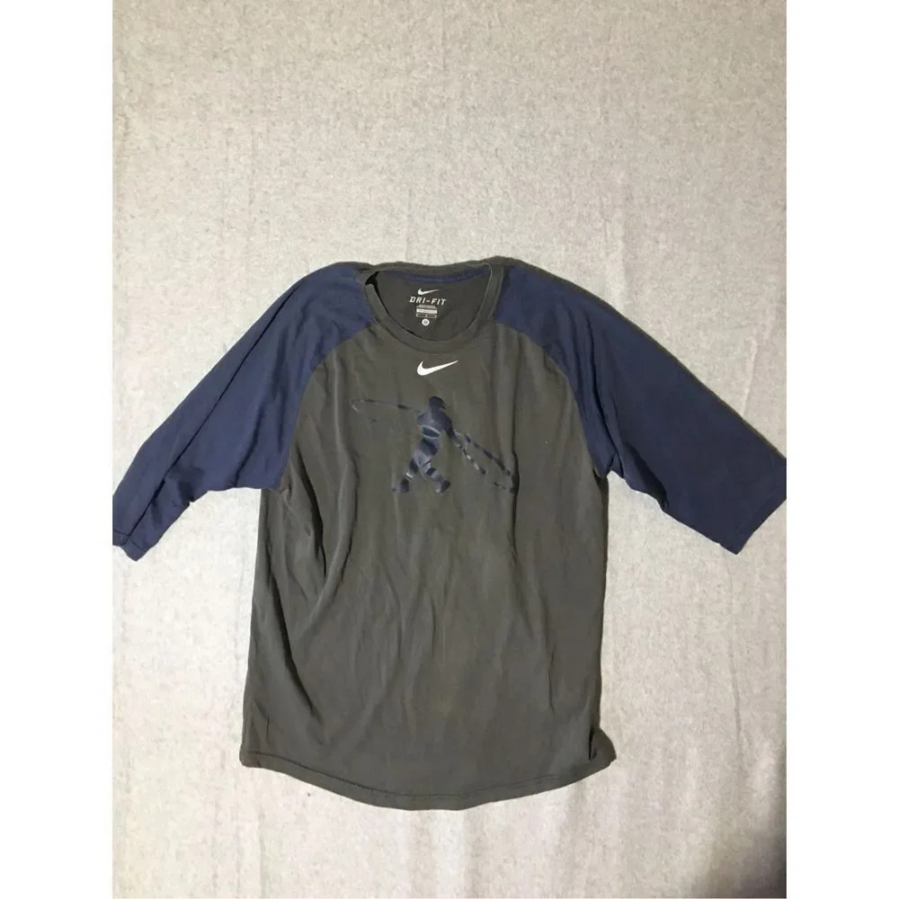 Mens Nike Shirt Size Medium Blue Grey Baseball Logo Casual Sports Athletic